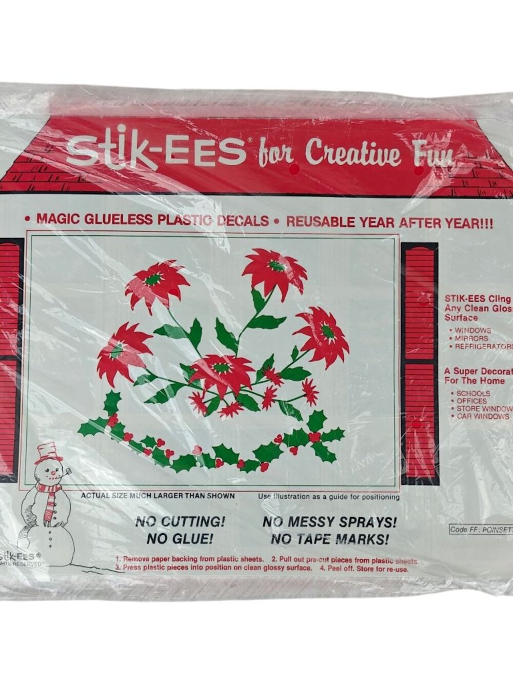 NEW Vintage Stik-EES Glueless Reusable Christmas Plastic Window Decals Decor
